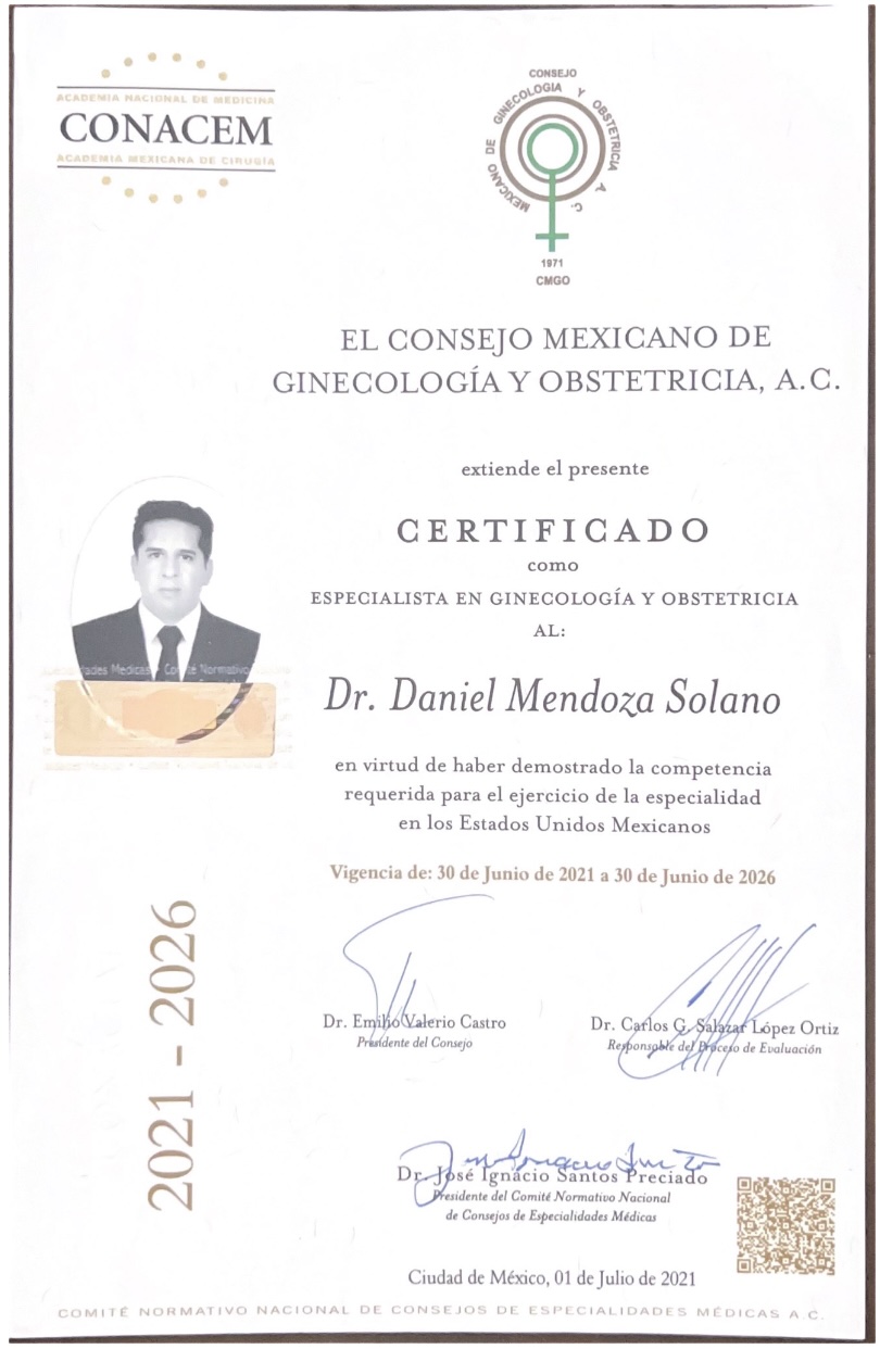 Certificado Consejo Mexicano Ginecología y Obstetricia